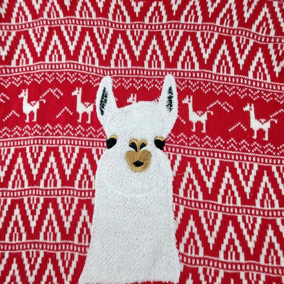 Mens Christmas Lama Sweater Pullover Red White Geometric Size XL JH1223 - Picture 4 of 6